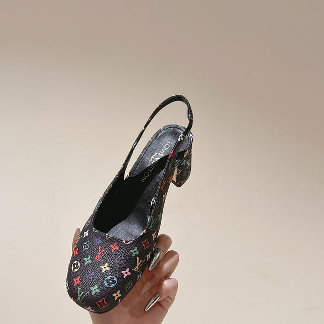 SWING SLINGBACK PUMP 55 MM IN BLACK MONOGRAM CALFSKIN