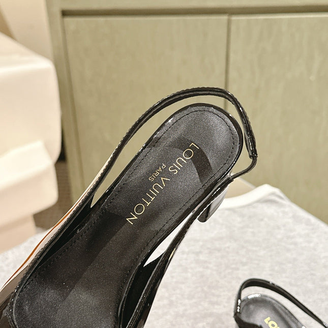 SWING SLINGBACK PUMP 55 MM IN BLACK PATENT CALFSKIN