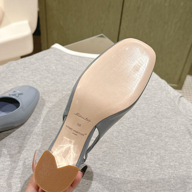 SWING SLINGBACK PUMP 55 MM IN ICE BLUE PATENT CALFSKIN
