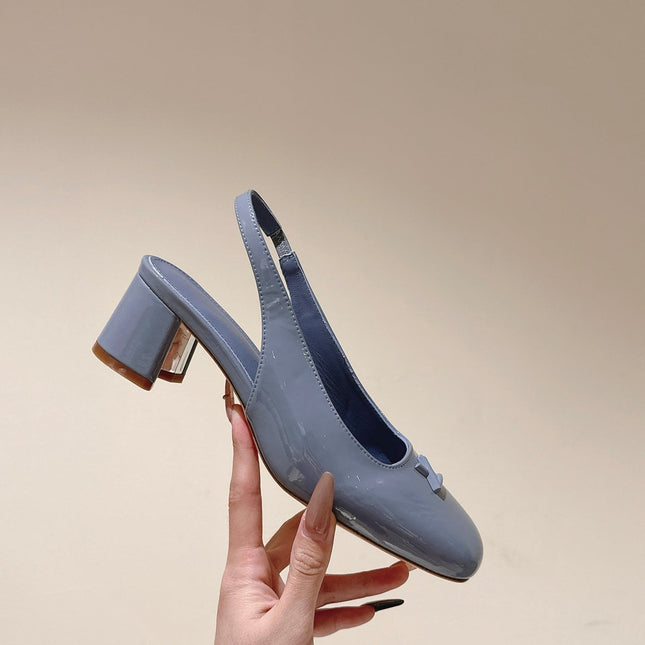 SWING SLINGBACK PUMP 55 MM IN ICE BLUE PATENT CALFSKIN