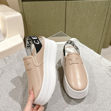 THICK-SOLED ELASTIC BACKLESS SHOES MONGOOSE BEIGE SHINY CALFSKIN