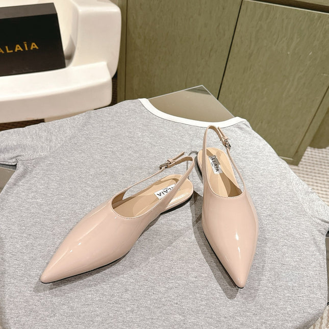ALAIA SLINGBACK 25S IN LIGHT BEIGE PATENT LEATHER