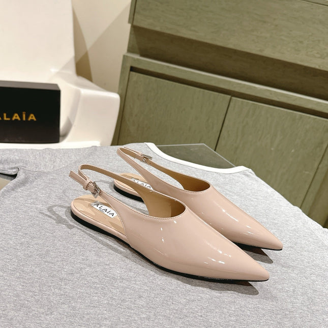 ALAIA SLINGBACK 25S IN LIGHT BEIGE PATENT LEATHER