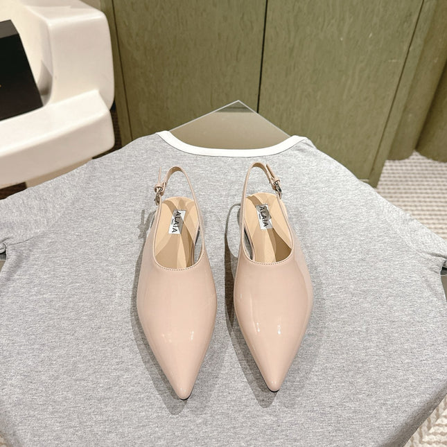 ALAIA SLINGBACK 25S IN LIGHT BEIGE PATENT LEATHER