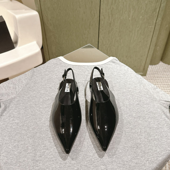 ALAIA SLINGBACK 25S IN BLACK PATENT LEATHER