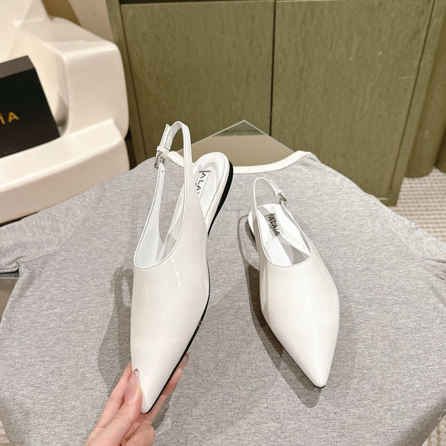 ALAIA SLINGBACK 25S IN WHITE PATENT LEATHER