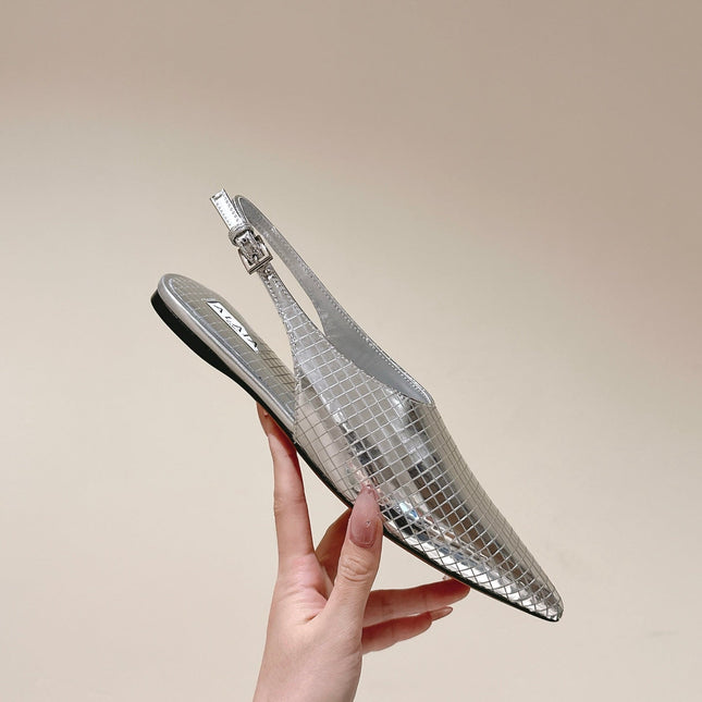 ALAIA SLINGBACK 25S IN SILVER PATENT LEATHER