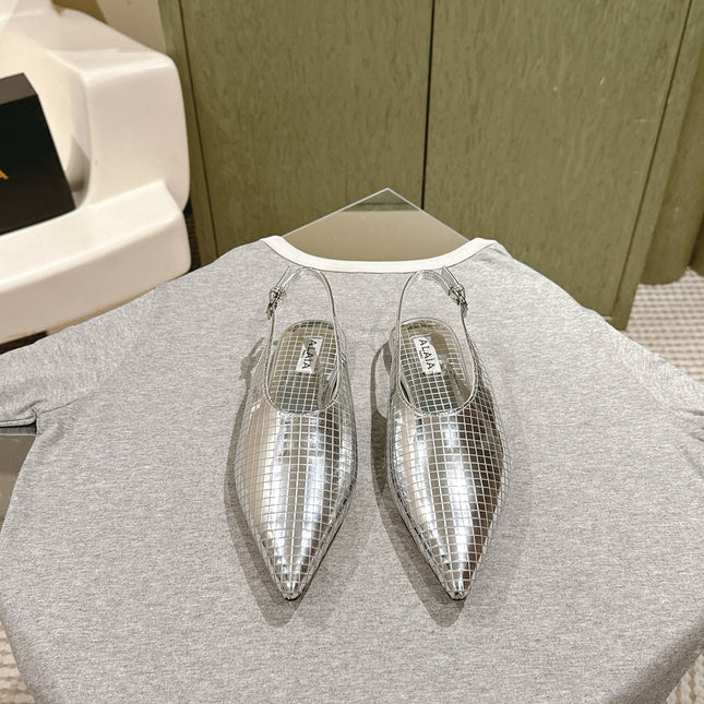 ALAIA SLINGBACK 25S IN SILVER PATENT LEATHER
