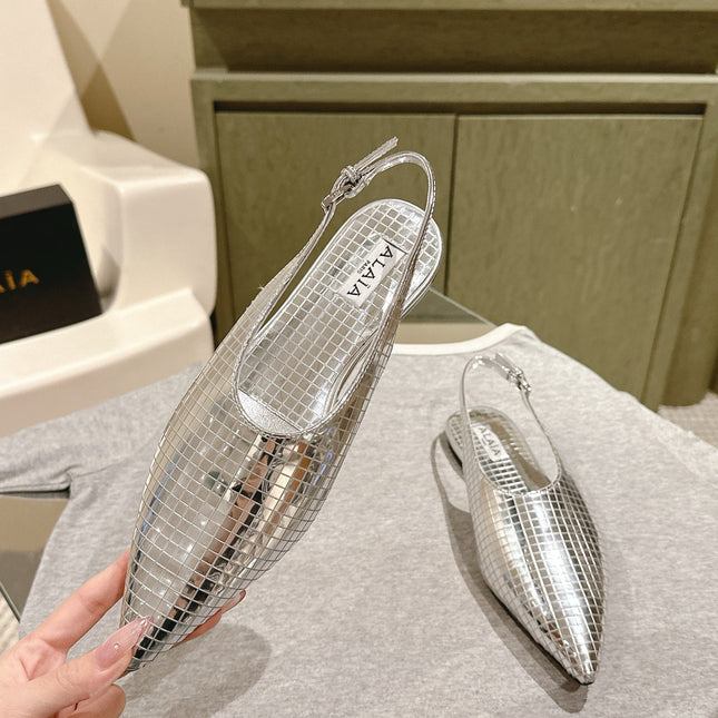 ALAIA SLINGBACK 25S IN SILVER PATENT LEATHER