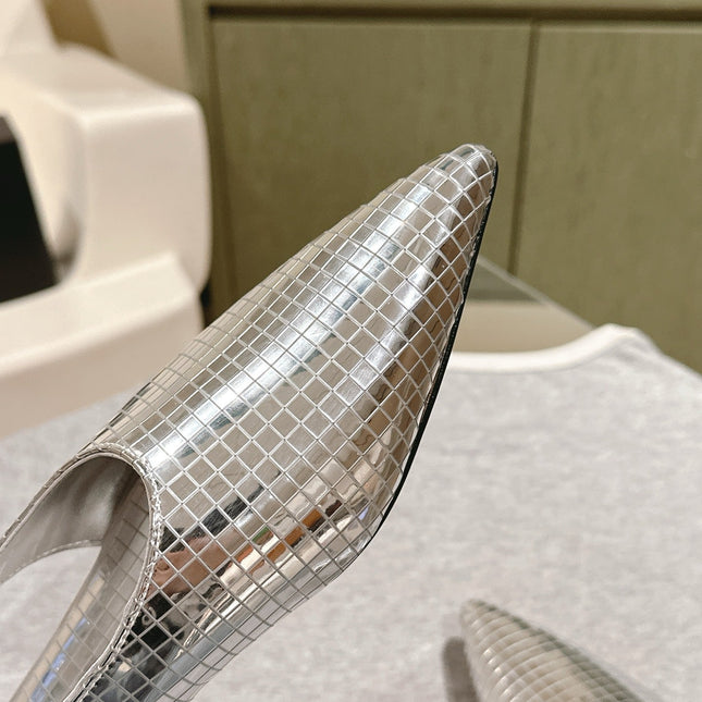 ALAIA SLINGBACK 25S IN SILVER PATENT LEATHER