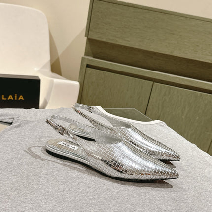 ALAIA SLINGBACK 25S IN SILVER PATENT LEATHER