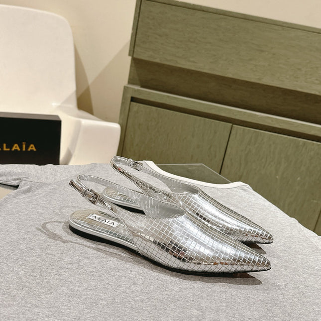ALAIA SLINGBACK 25S IN SILVER PATENT LEATHER