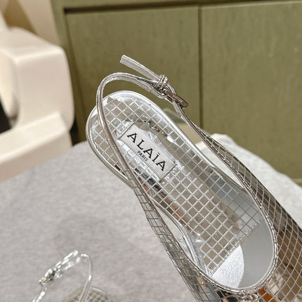 ALAIA SLINGBACK 25S IN SILVER PATENT LEATHER