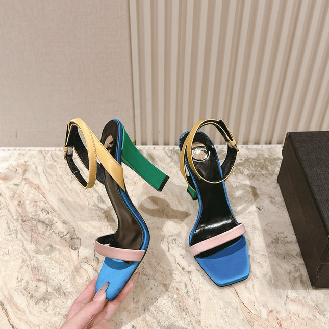 YSL 25S HIGH-HEEL SANDALS 100 MM IN MULTICOLOR SATIN STYLE 2
