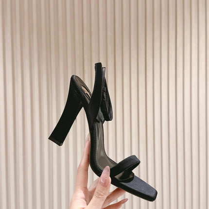 YSL 25S HIGH-HEEL SANDALS 100 MM IN BLACK SATIN