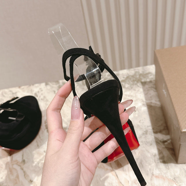 BEADED FLORAL EMBELLISHED STRAPPY SANDALS 135MM IN BLACK VELVET MIX CALFSKIN