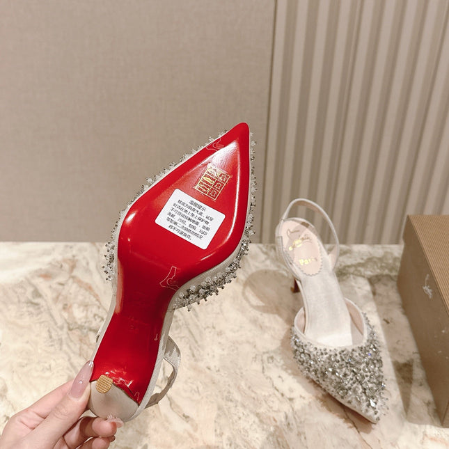 EMBELLISHED QUEENISSIMA SLINGBACK PUMPS 95MM IN WHITE GLITTER CALFSKIN