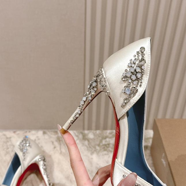 STUDDED RHINESTONE IRIZA PUMPS 105MM IN WHITE SATIN