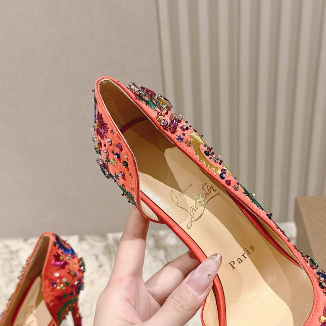 COLORFUL EMBROIDERED IRIZA PUMPS 105MM IN CORAL SATIN