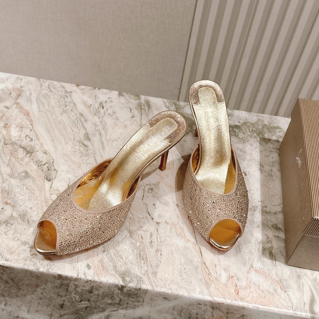 DOLLY STRASS SOLE SLIDE SANDALS 85MM IN GOLD-TONE CALFSKIN