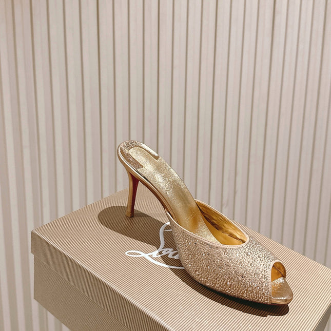 DOLLY STRASS SOLE SLIDE SANDALS 85MM IN GOLD-TONE CALFSKIN