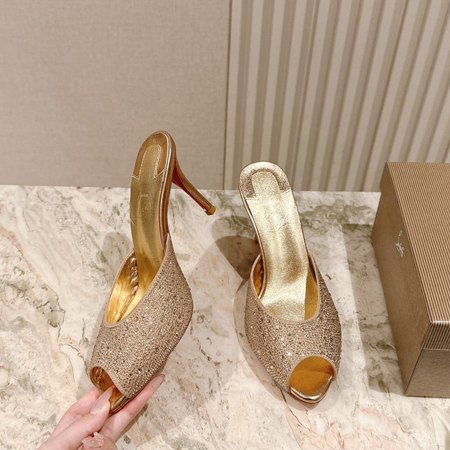 DOLLY STRASS SOLE SLIDE SANDALS 85MM IN GOLD-TONE CALFSKIN