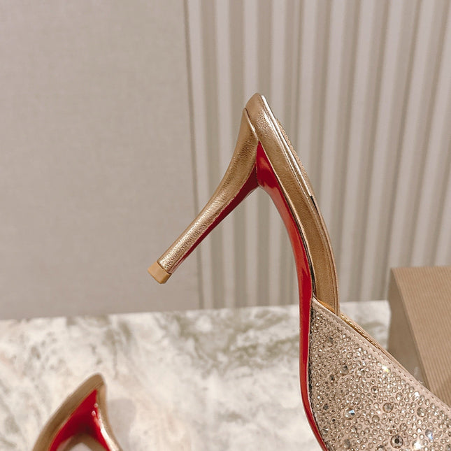 DOLLY STRASS SOLE SLIDE SANDALS 85MM IN GOLD-TONE CALFSKIN