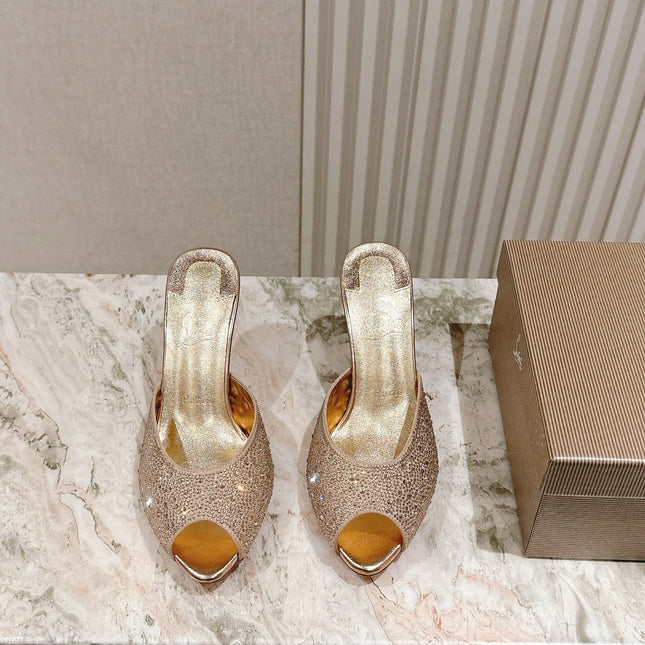 DOLLY STRASS SOLE SLIDE SANDALS 85MM IN GOLD-TONE CALFSKIN