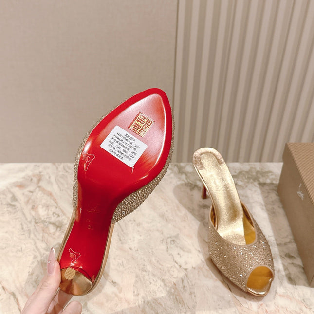 DOLLY STRASS SOLE SLIDE SANDALS 85MM IN GOLD-TONE CALFSKIN