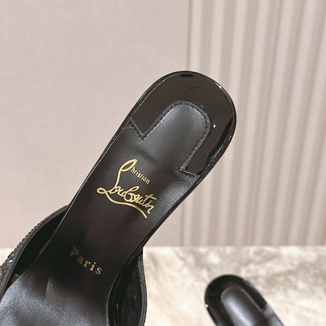 DOLLY STRASS SOLE SLIDE SANDALS 85MM IN BLACK CALFSKIN