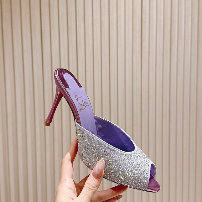 DOLLY STRASS SOLE SLIDE SANDALS 85MM IN BABY PURPLE CALFSKIN