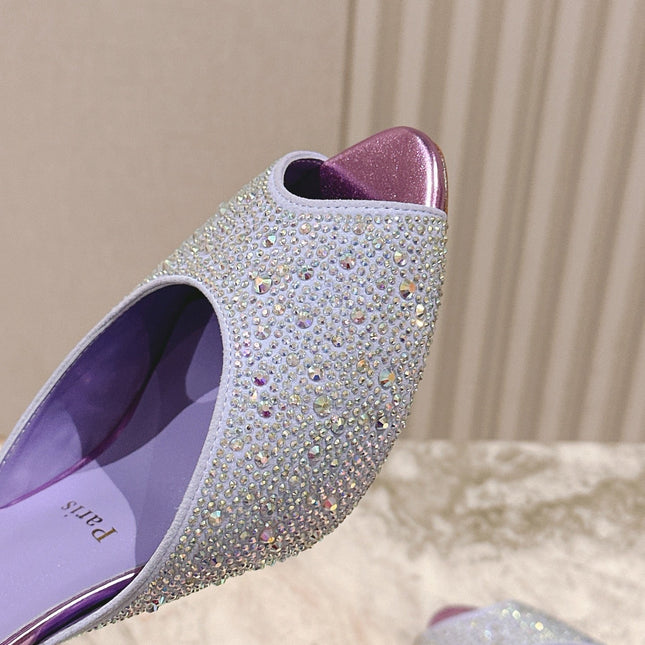 DOLLY STRASS SOLE SLIDE SANDALS 85MM IN BABY PURPLE CALFSKIN