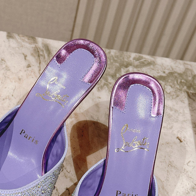 DOLLY STRASS SOLE SLIDE SANDALS 85MM IN BABY PURPLE CALFSKIN