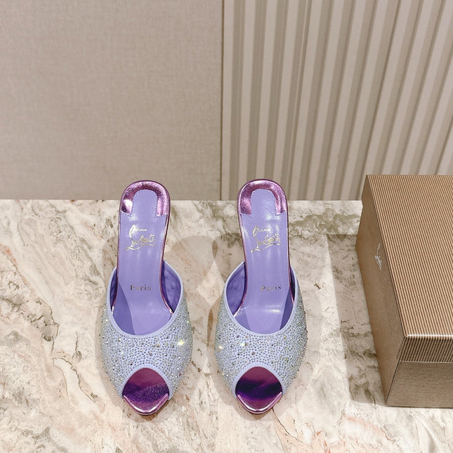 DOLLY STRASS SOLE SLIDE SANDALS 85MM IN BABY PURPLE CALFSKIN