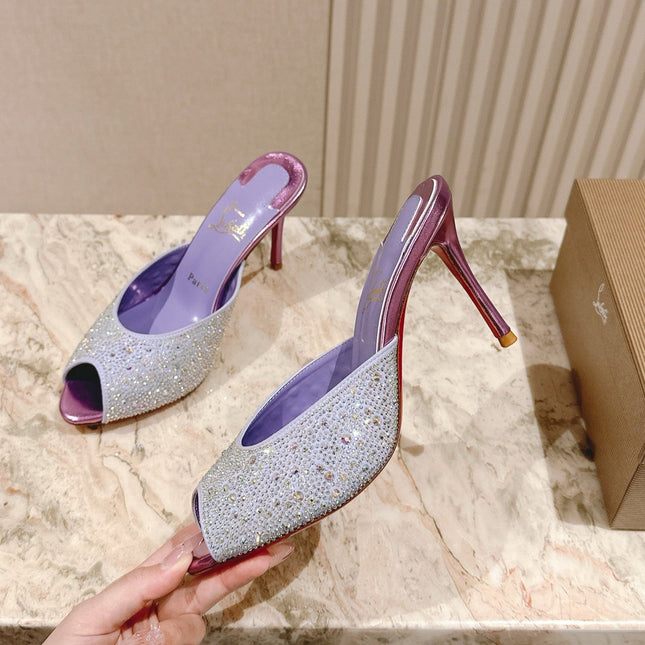 DOLLY STRASS SOLE SLIDE SANDALS 85MM IN BABY PURPLE CALFSKIN
