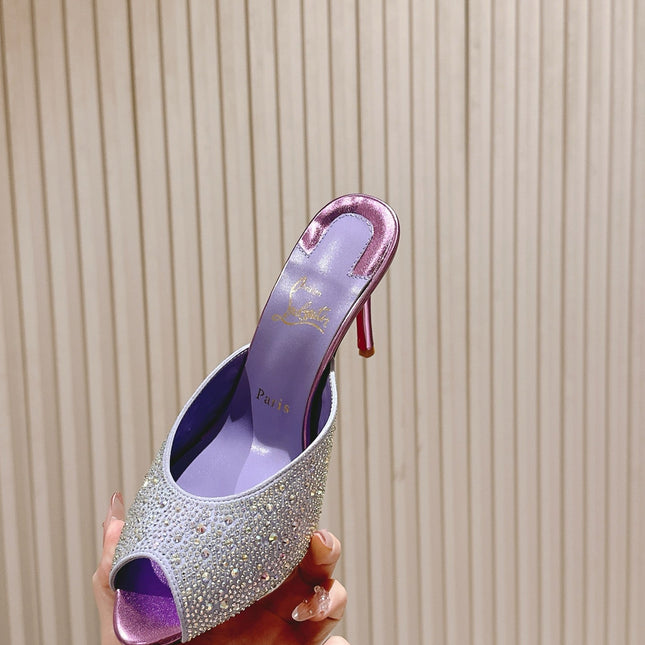 DOLLY STRASS SOLE SLIDE SANDALS 85MM IN BABY PURPLE CALFSKIN