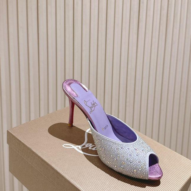 DOLLY STRASS SOLE SLIDE SANDALS 85MM IN BABY PURPLE CALFSKIN