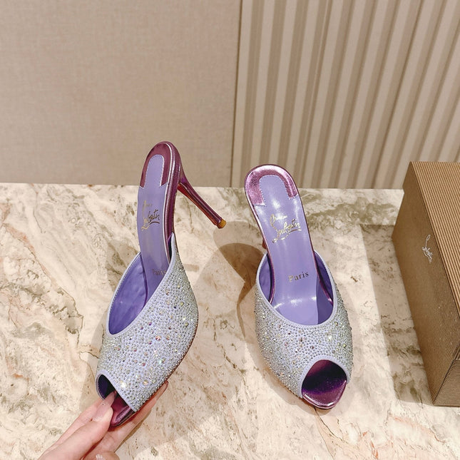 DOLLY STRASS SOLE SLIDE SANDALS 85MM IN BABY PURPLE CALFSKIN