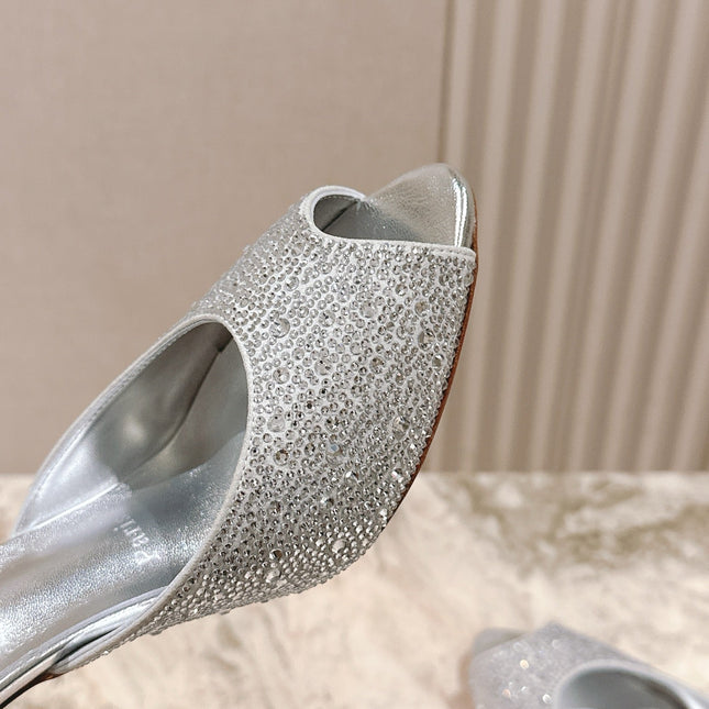 DOLLY STRASS SOLE SLIDE SANDALS 85MM IN SILVER-TONE CALFSKIN