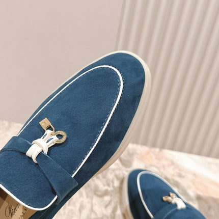 LP LOAFERS 25S IN STEEL BLUE SUEDE WITH SILVER HARDWARE