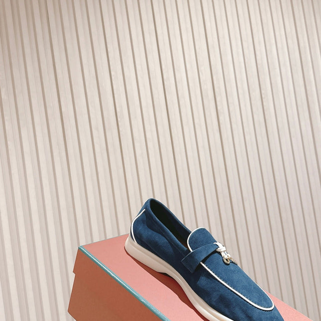 LP LOAFERS 25S IN STEEL BLUE SUEDE WITH SILVER HARDWARE