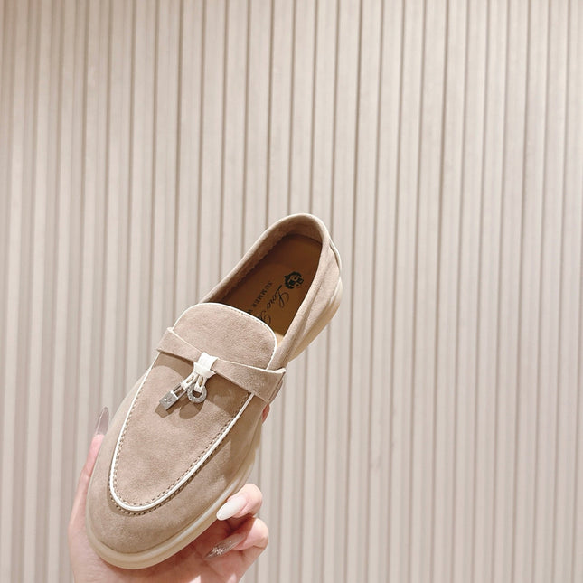 LP LOAFERS 25S IN DARK BEIGE SUEDE WITH SILVER HARDWARE