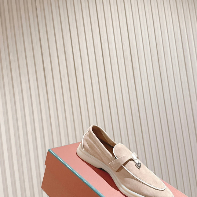 LP LOAFERS 25S IN DARK BEIGE SUEDE WITH SILVER HARDWARE