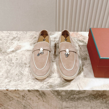 LP LOAFERS 25S IN DARK BEIGE SUEDE WITH SILVER HARDWARE