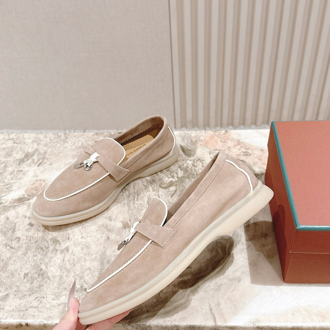LP LOAFERS 25S IN DARK BEIGE SUEDE WITH SILVER HARDWARE