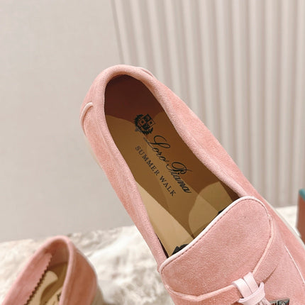 LP LOAFERS 25S IN LIGHT PINK SUEDE WITH SILVER HARDWARE