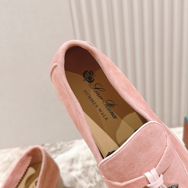 LP LOAFERS 25S IN LIGHT PINK SUEDE WITH SILVER HARDWARE