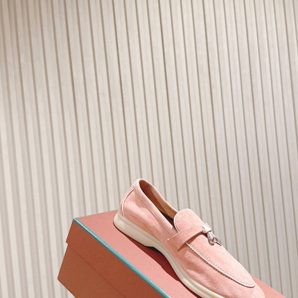 LP LOAFERS 25S IN LIGHT PINK SUEDE WITH SILVER HARDWARE