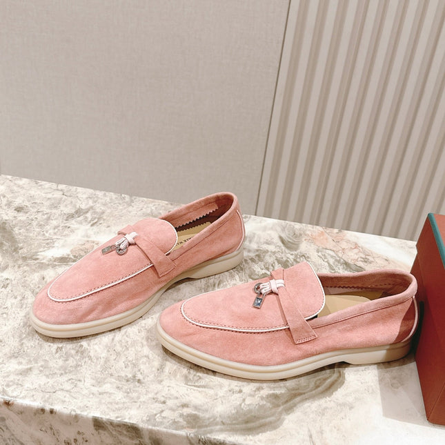 LP LOAFERS 25S IN LIGHT PINK SUEDE WITH SILVER HARDWARE