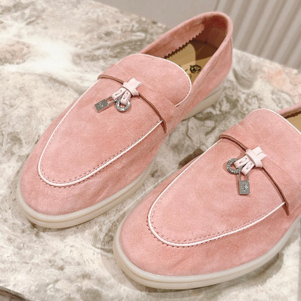 LP LOAFERS 25S IN LIGHT PINK SUEDE WITH SILVER HARDWARE